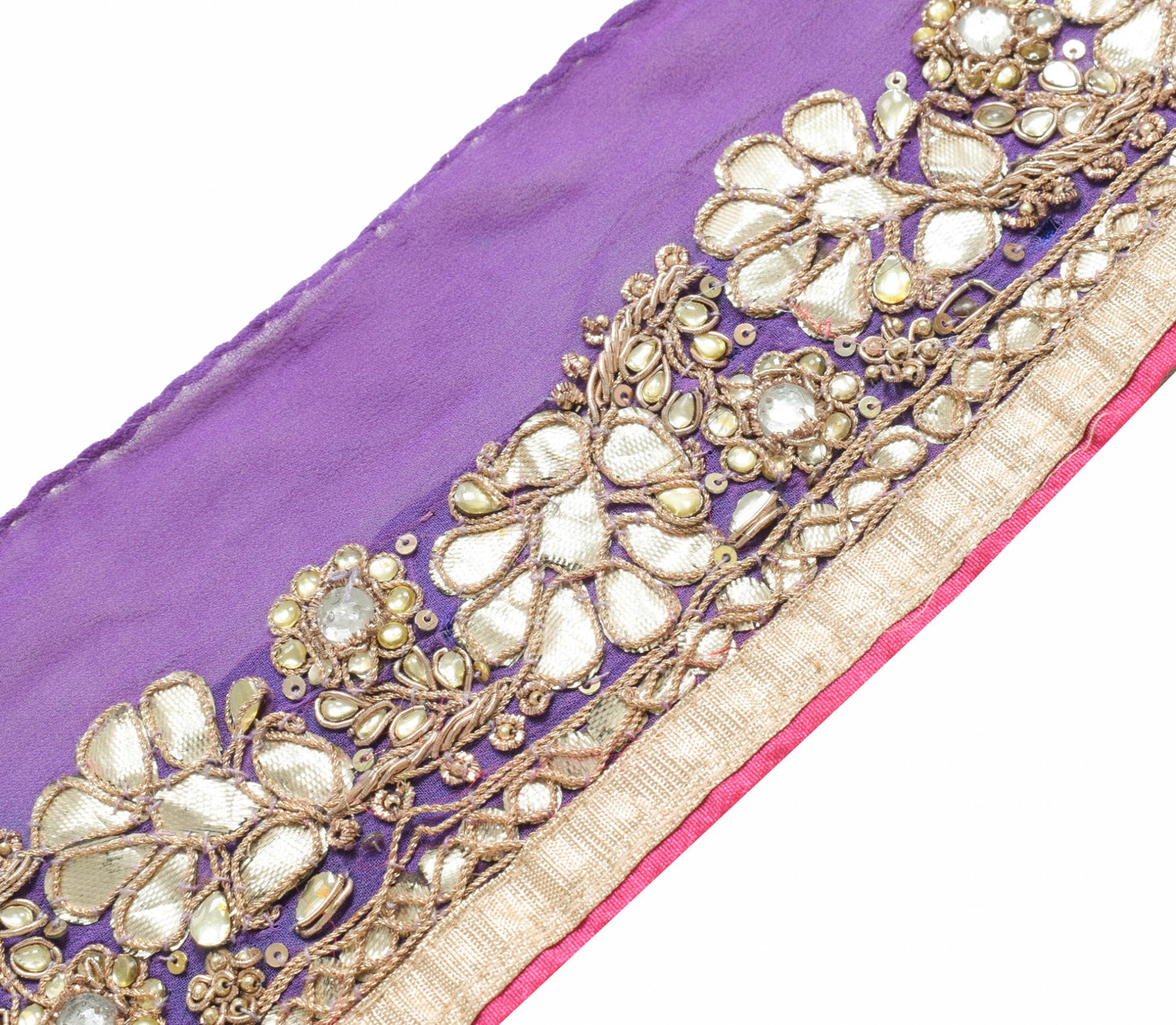 Sushila Vintage Purple Saree Border Craft Sewing Trim Gotta Patti Work Lace
