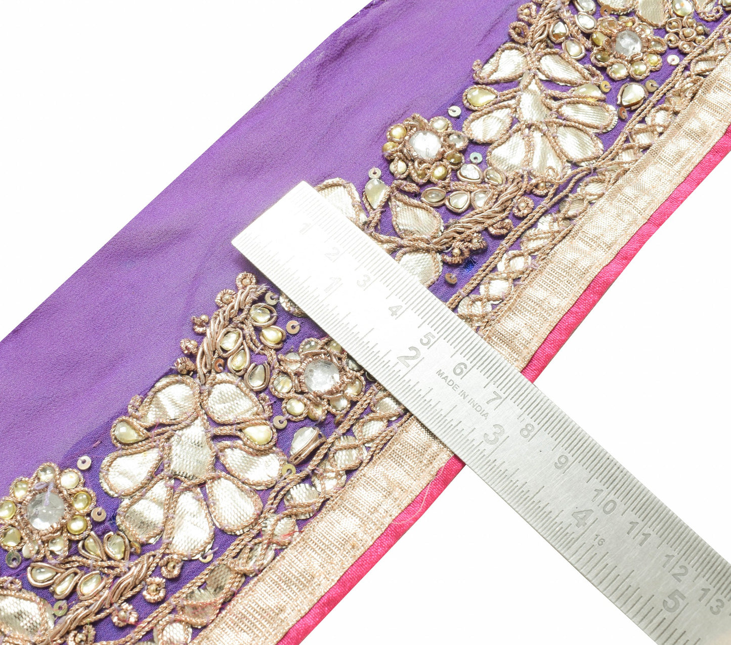 Sushila Vintage Purple Saree Border Craft Sewing Trim Gotta Patti Work Lace