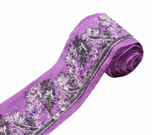 Sushila Vintage Purple Saree Border Indian Craft Sewing Trim Floral Silk Lace