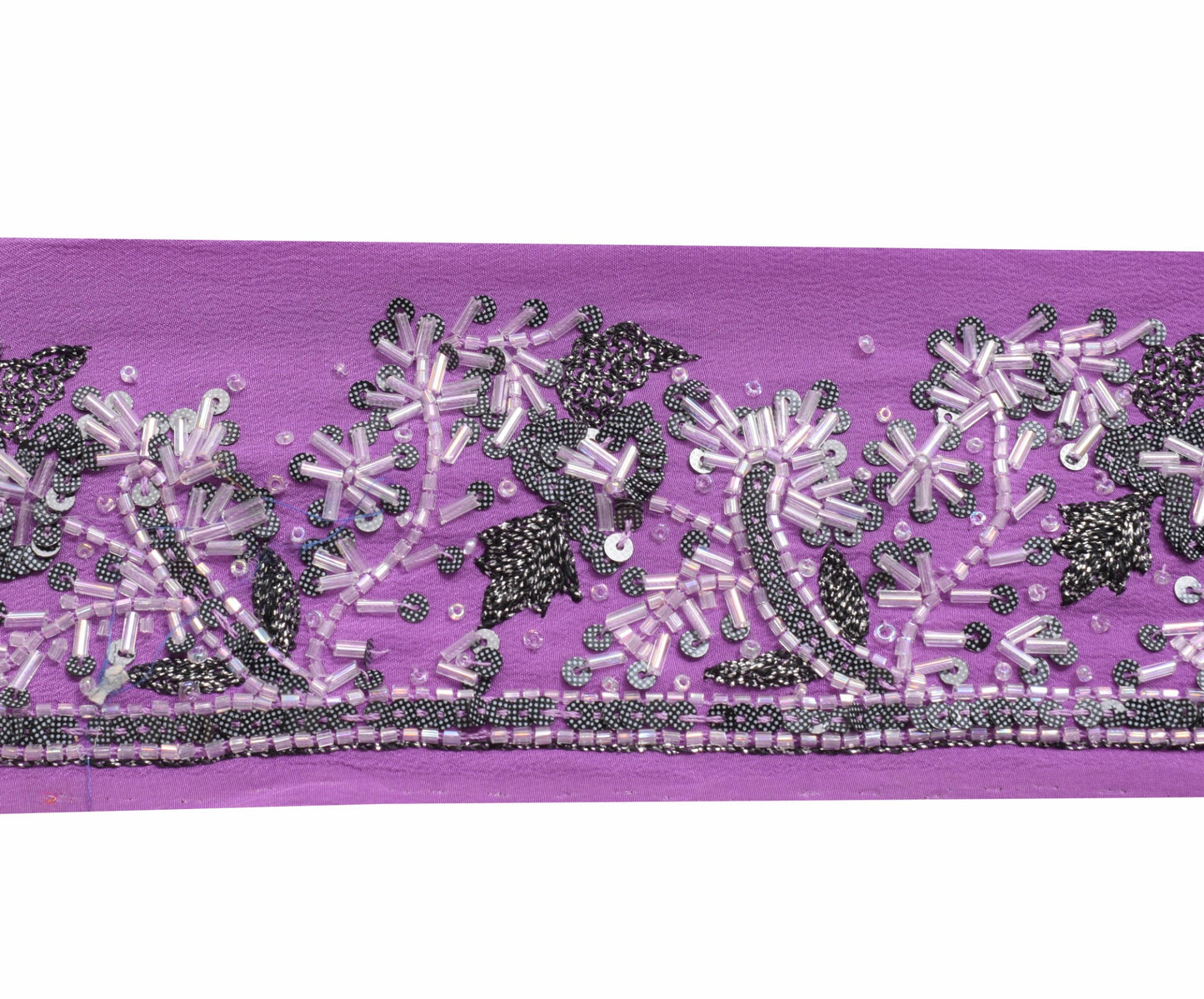 Sushila Vintage Purple Saree Border Indian Craft Sewing Trim Floral Silk Lace