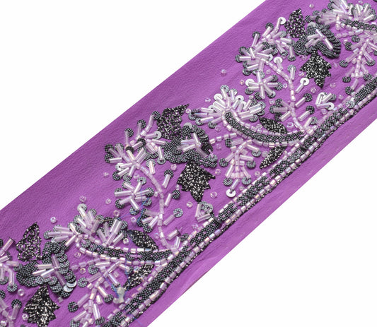 Sushila Vintage Purple Saree Border Indian Craft Sewing Trim Floral Silk Lace