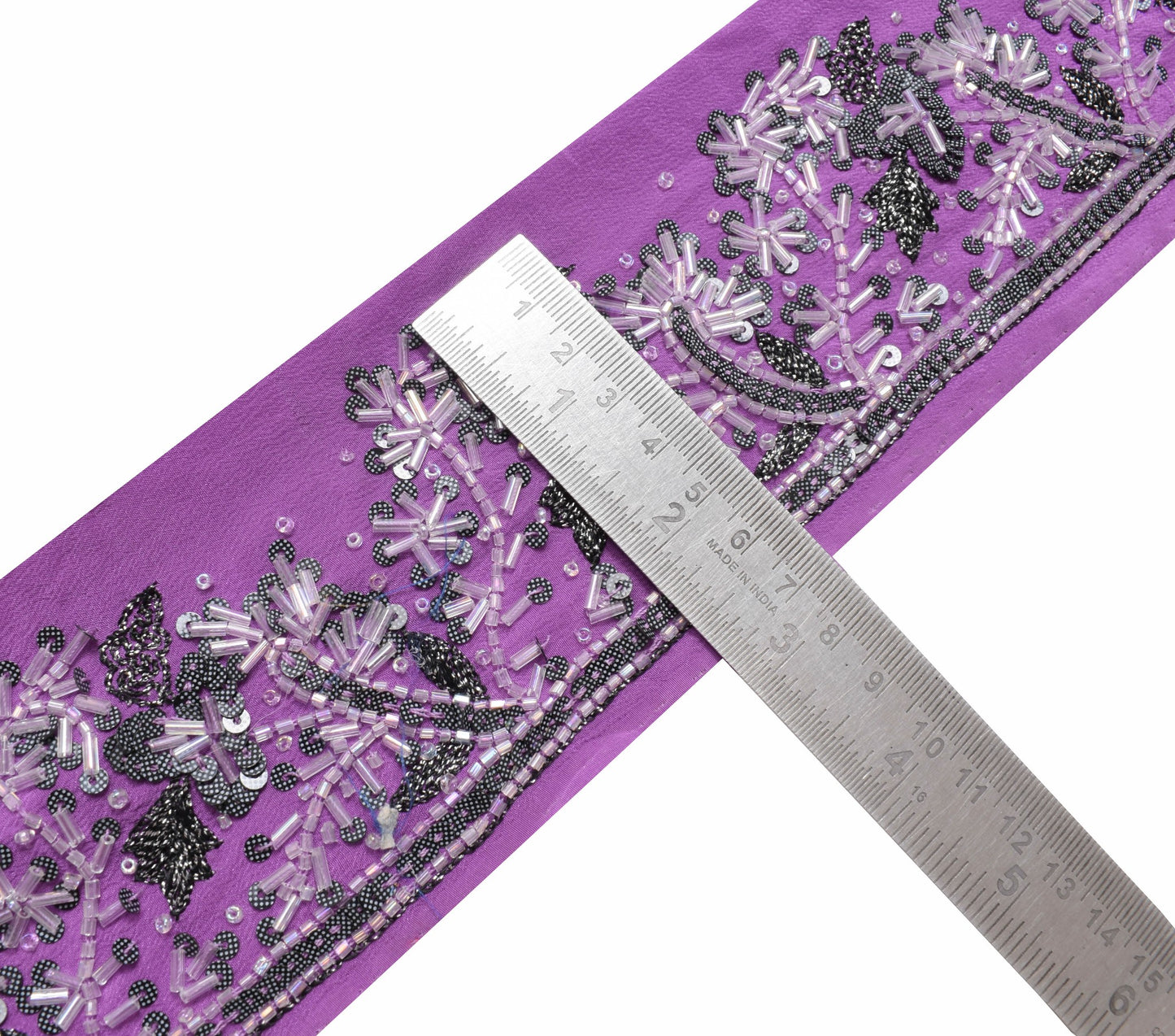 Sushila Vintage Purple Saree Border Indian Craft Sewing Trim Floral Silk Lace