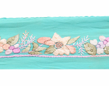 Sushila Vintage Aqua Blue Saree Border Craft Sewing Trim Embroidered Lace