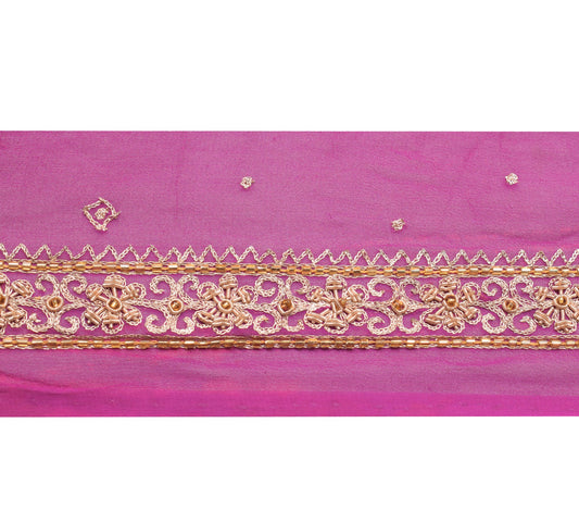 Sushila Vintage Zardozi Work Saree Border Indian Craft Sewing Trim Purple Ribbon