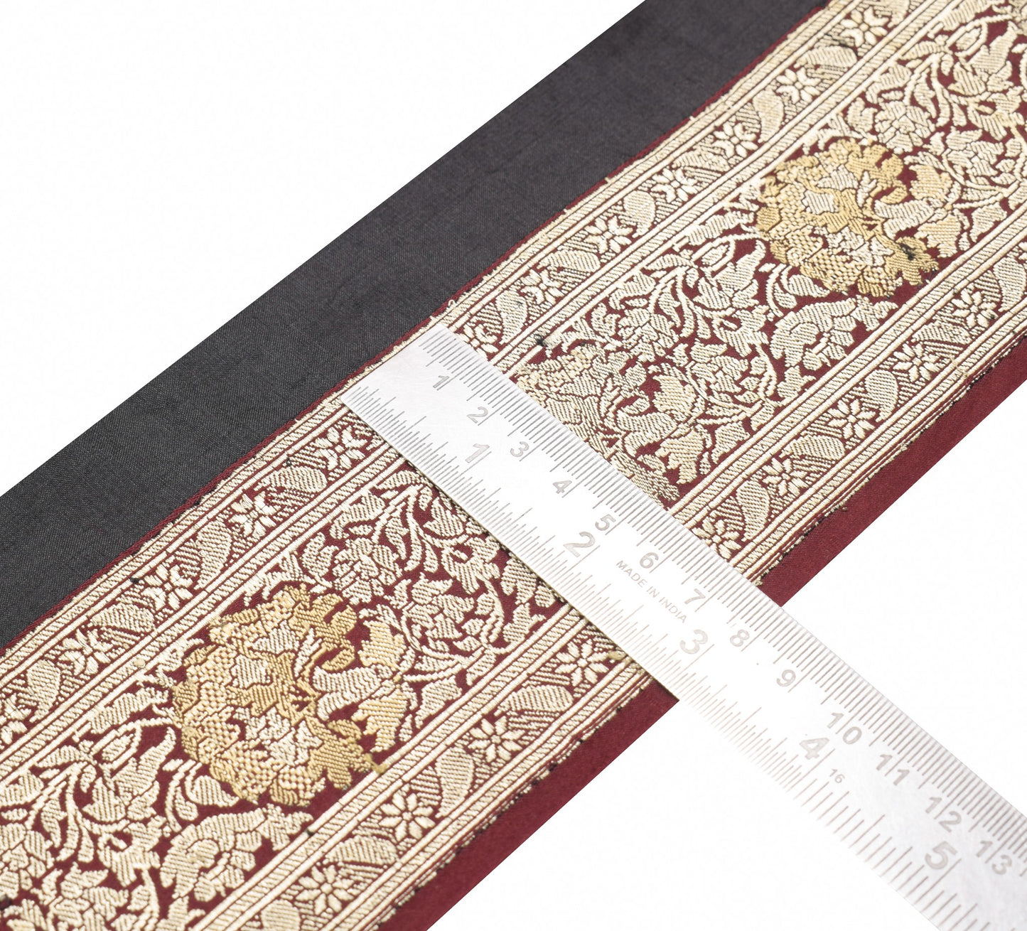 Sushila Vintage Maroon Banarasi Saree Border Craft Sewing Trim Woven Lace Ribbon