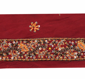 Sushila Vintage Maroon Saree Border Hand Beaded Craft Sewing Trim Lace Ribbon