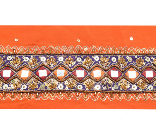 Sushila Vintage Orange Saree Border Indian Craft Sewing Trim Mirror Work Lace