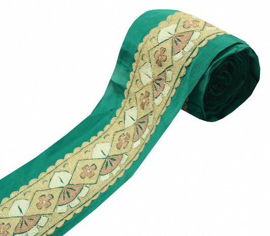 Sushila Vintage Green Saree Border Embroidered Craft Sewing Trim Lace Ribbon