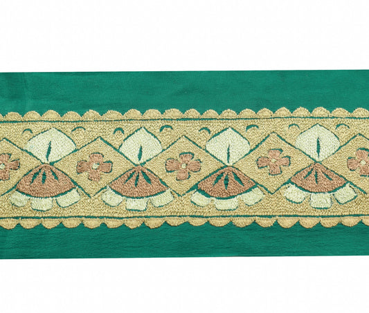 Sushila Vintage Green Saree Border Embroidered Craft Sewing Trim Lace Ribbon