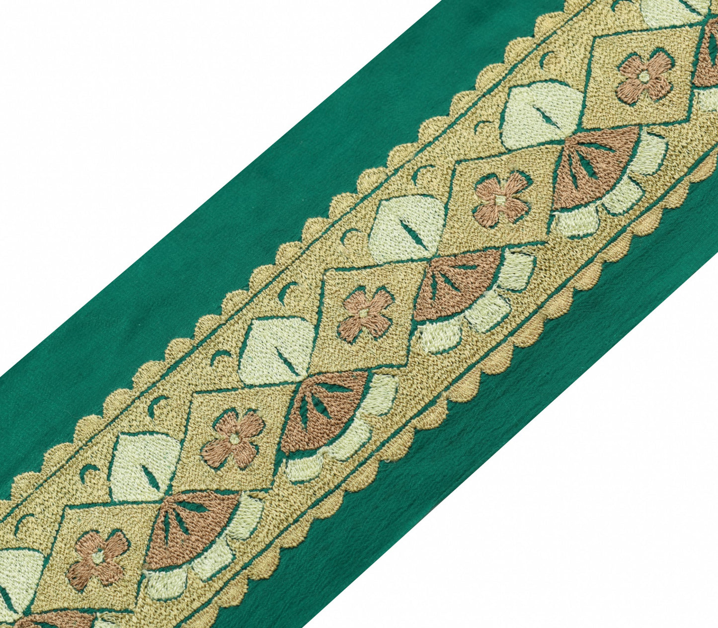 Sushila Vintage Green Saree Border Embroidered Craft Sewing Trim Lace Ribbon