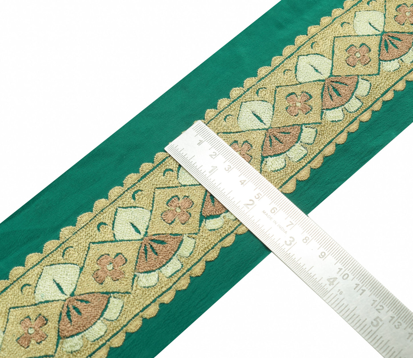 Sushila Vintage Green Saree Border Embroidered Craft Sewing Trim Lace Ribbon