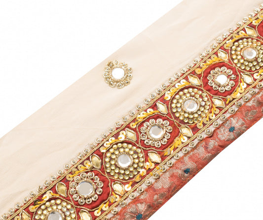 Sushila Vintage Red Saree Border Craft SewingTrim Sequins Stone Work Lace Ribbon