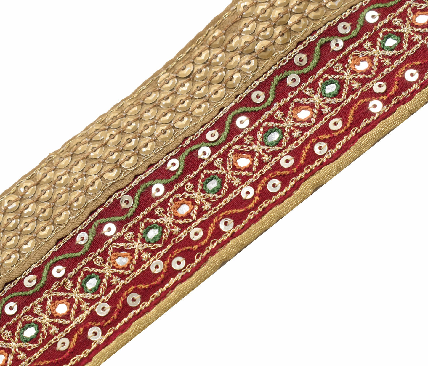 Sushila Vintage Maroon Saree Border Sequin Embellish Craft Sewing Trim Lace