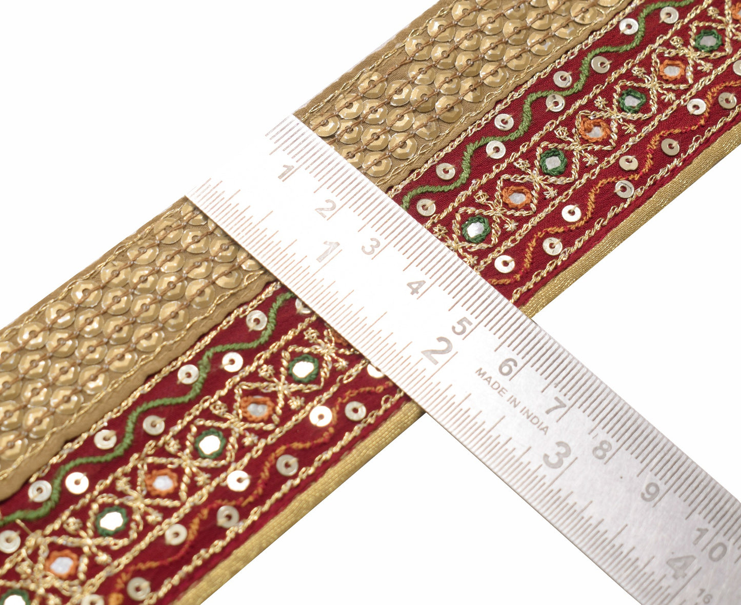 Sushila Vintage Maroon Saree Border Sequin Embellish Craft Sewing Trim Lace