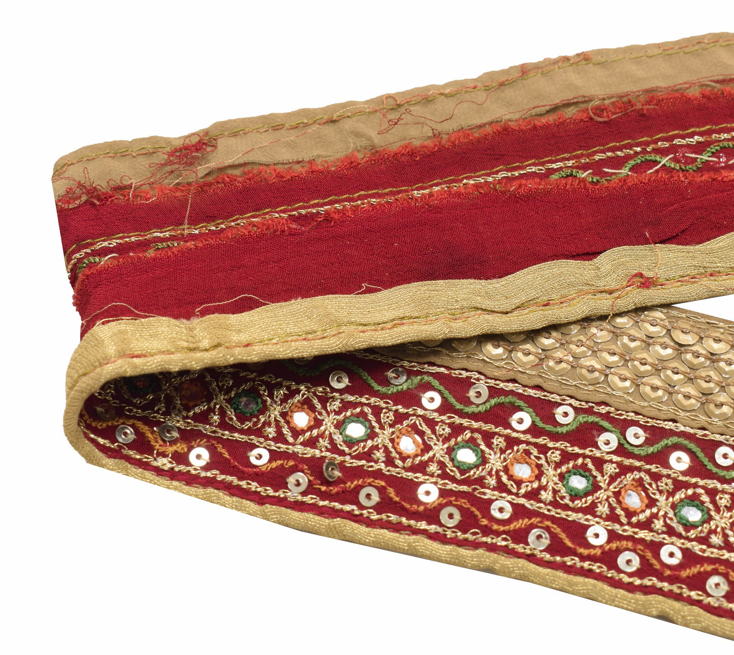 Sushila Vintage Maroon Saree Border Sequin Embellish Craft Sewing Trim Lace