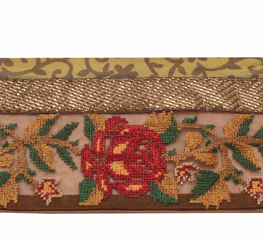 Sushila Vintage Brown Saree Border Net MeshCraft Sewing Trim Embroidered Ribbon