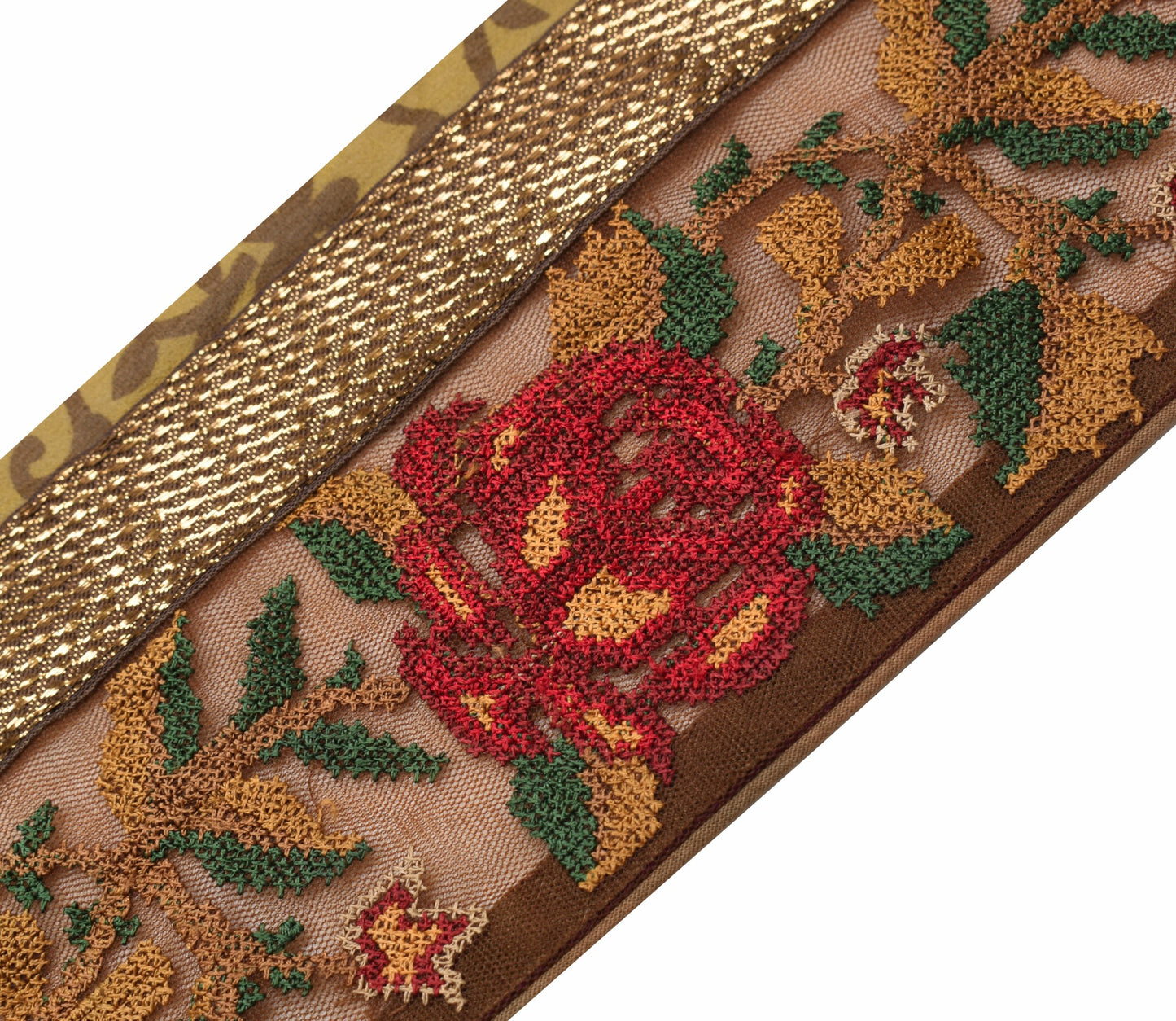 Sushila Vintage Brown Saree Border Net MeshCraft Sewing Trim Embroidered Ribbon