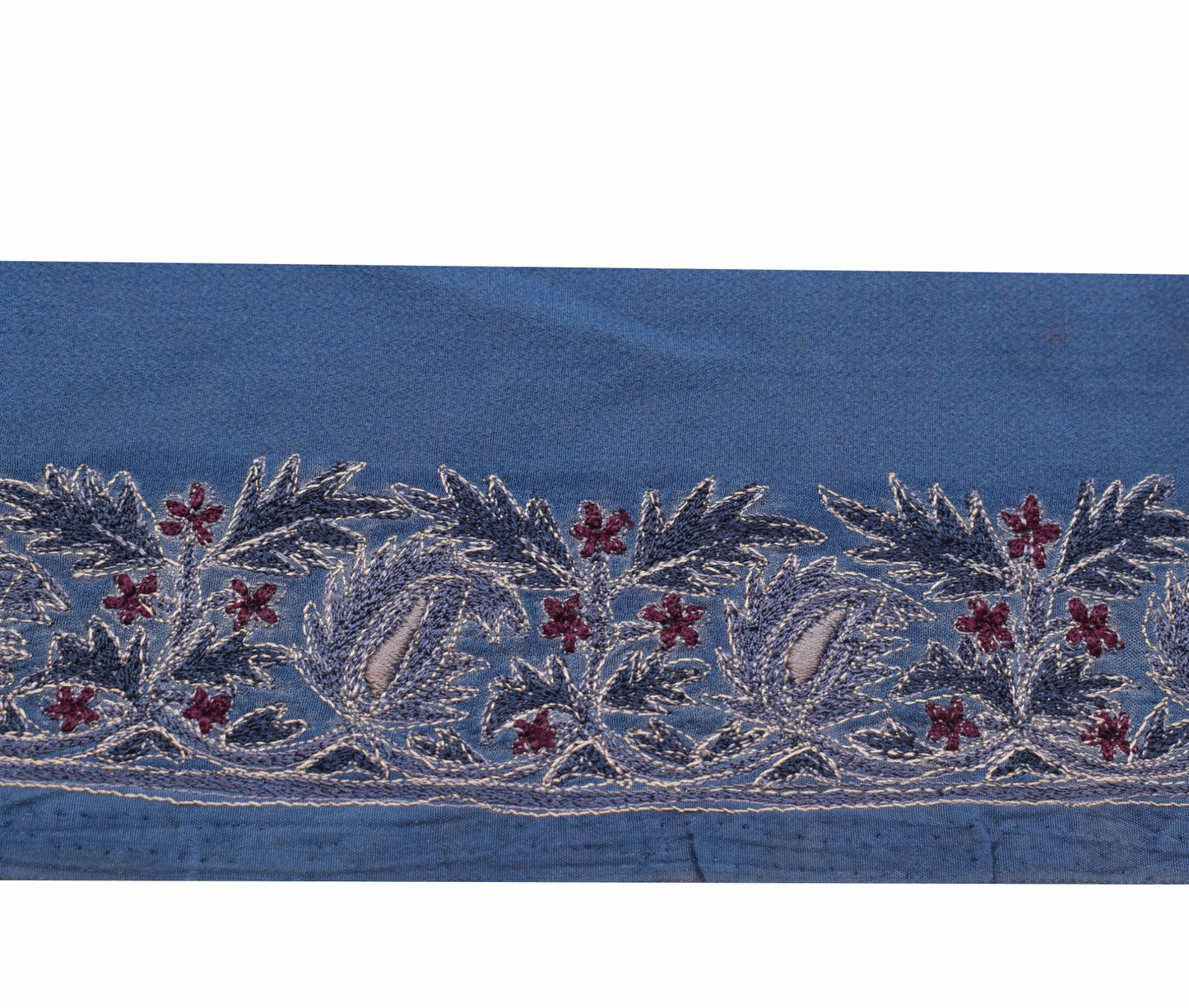 Sushila Vintage Blue Saree Border Embroidered Art Silk Craft Sewing Trim Lace