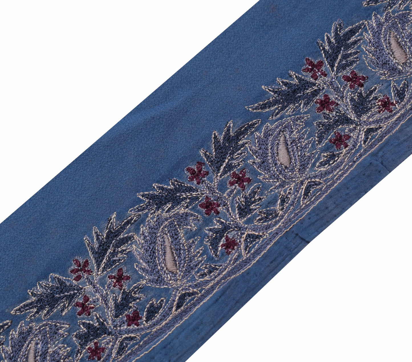 Sushila Vintage Blue Saree Border Embroidered Art Silk Craft Sewing Trim Lace