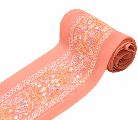 Sushila Vintage Peach Saree Border Hand Work Craft Sewing Trim Lace Ribbon