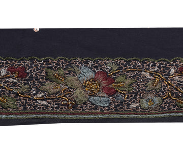 Sushila Vintage Black Saree Border Pure Crepe Craft Sewing Trim Hand Work Lace