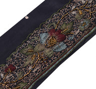 Sushila Vintage Black Saree Border Pure Crepe Craft Sewing Trim Hand Work Lace