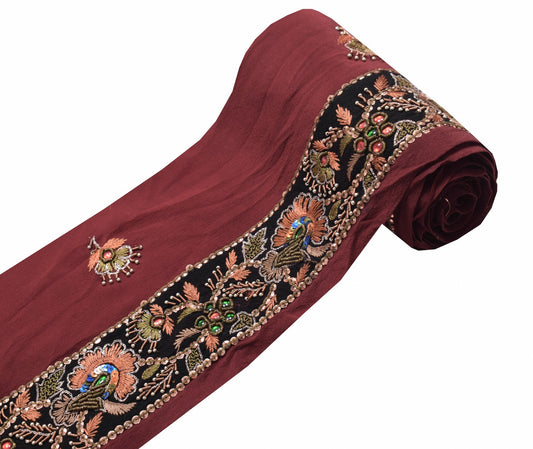 Sushila Vintage Black Saree Border Hand Embroidered Craft Sewing Trim Lace