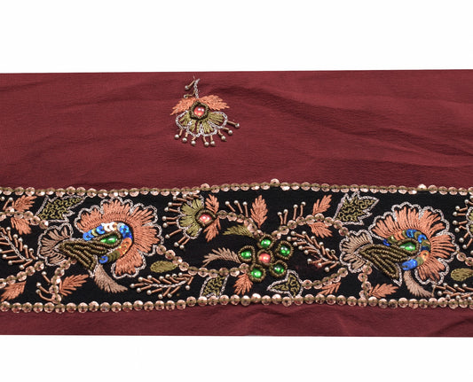 Sushila Vintage Black Saree Border Hand Embroidered Craft Sewing Trim Lace