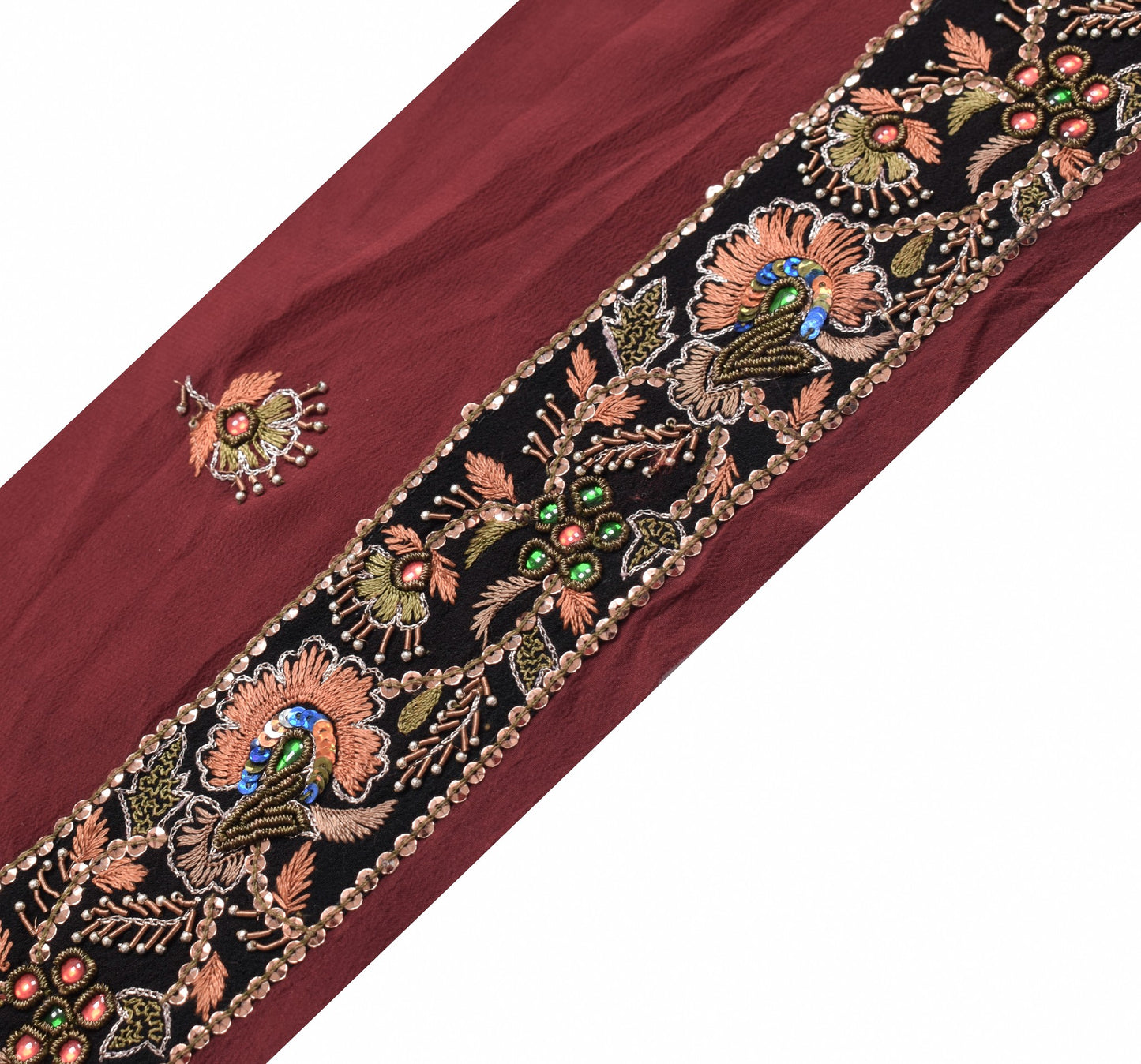 Sushila Vintage Black Saree Border Hand Embroidered Craft Sewing Trim Lace