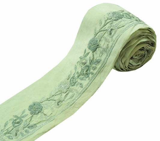 Sushila Vintage Green  Saree Border Hand Embroidered Craft Sewing Trim Ribbon