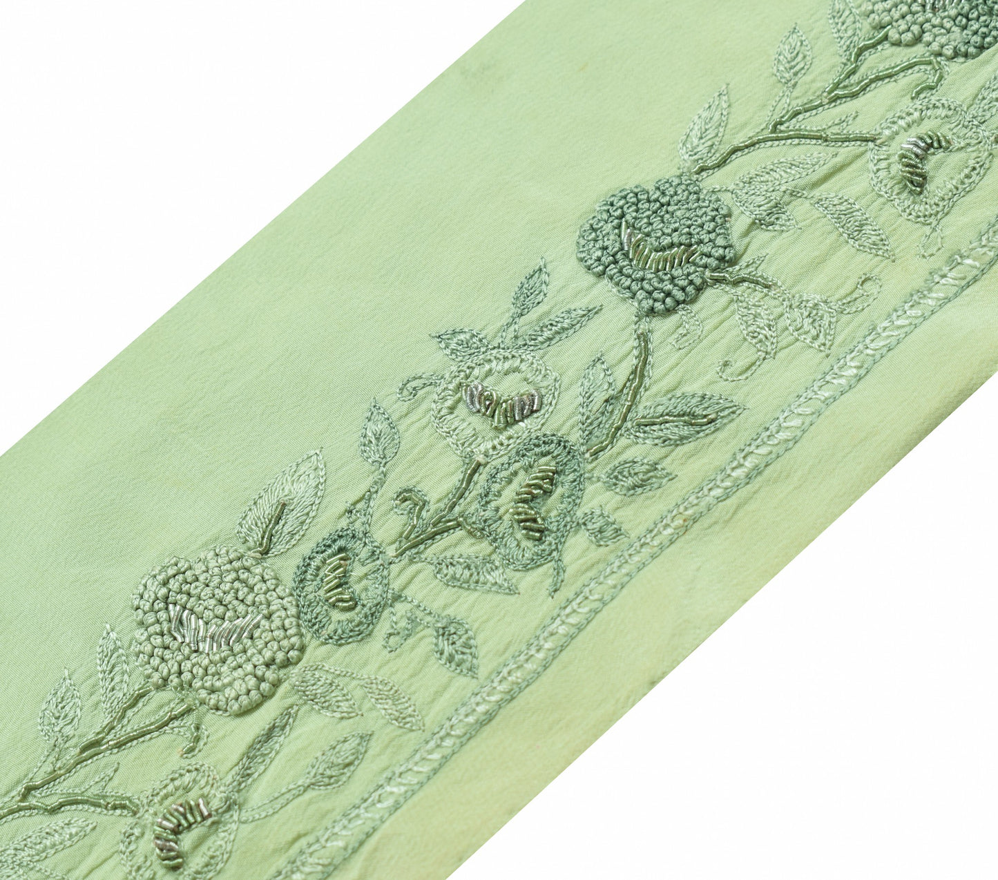Sushila Vintage Green  Saree Border Hand Embroidered Craft Sewing Trim Ribbon