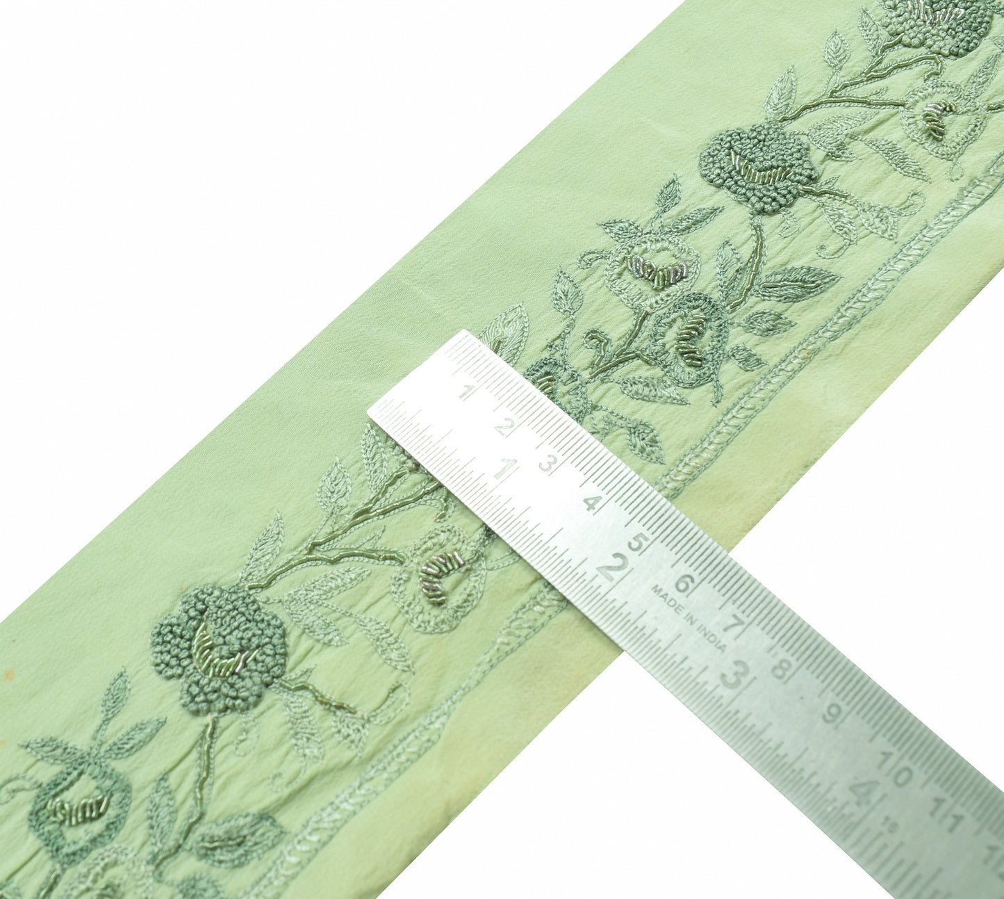 Sushila Vintage Green  Saree Border Hand Embroidered Craft Sewing Trim Ribbon
