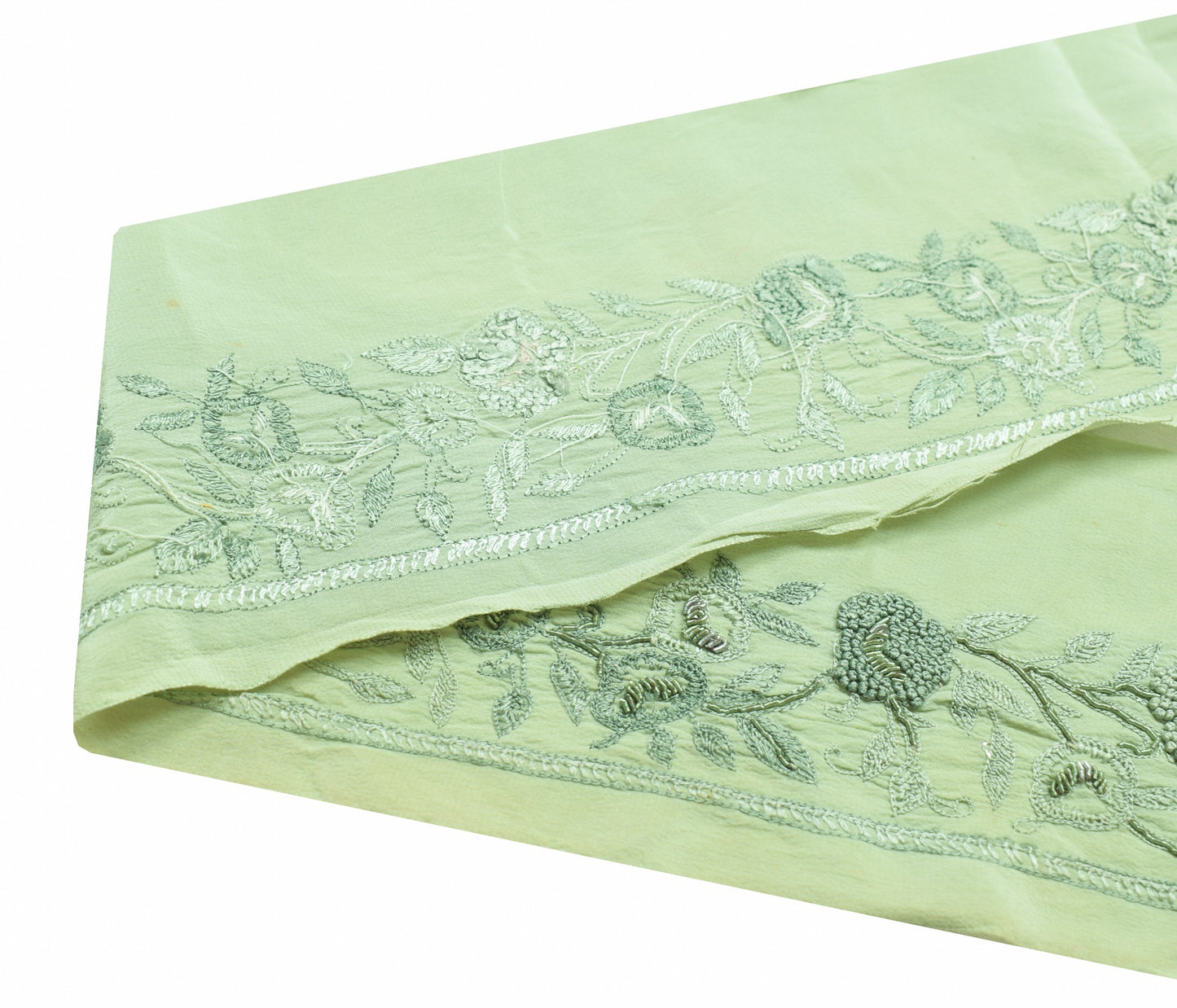 Sushila Vintage Green  Saree Border Hand Embroidered Craft Sewing Trim Ribbon