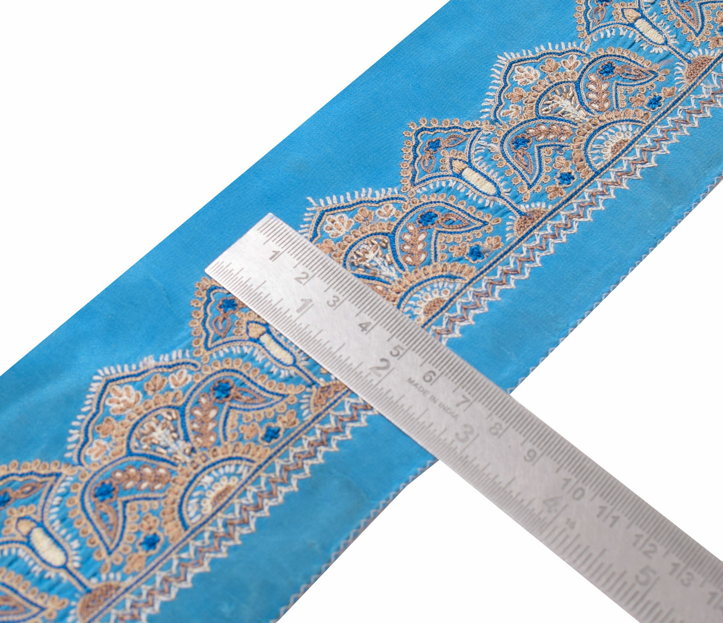 Sushila Vintage Sky Blue Saree Border Hand Work Craft Sewing Trim Lace Ribbon