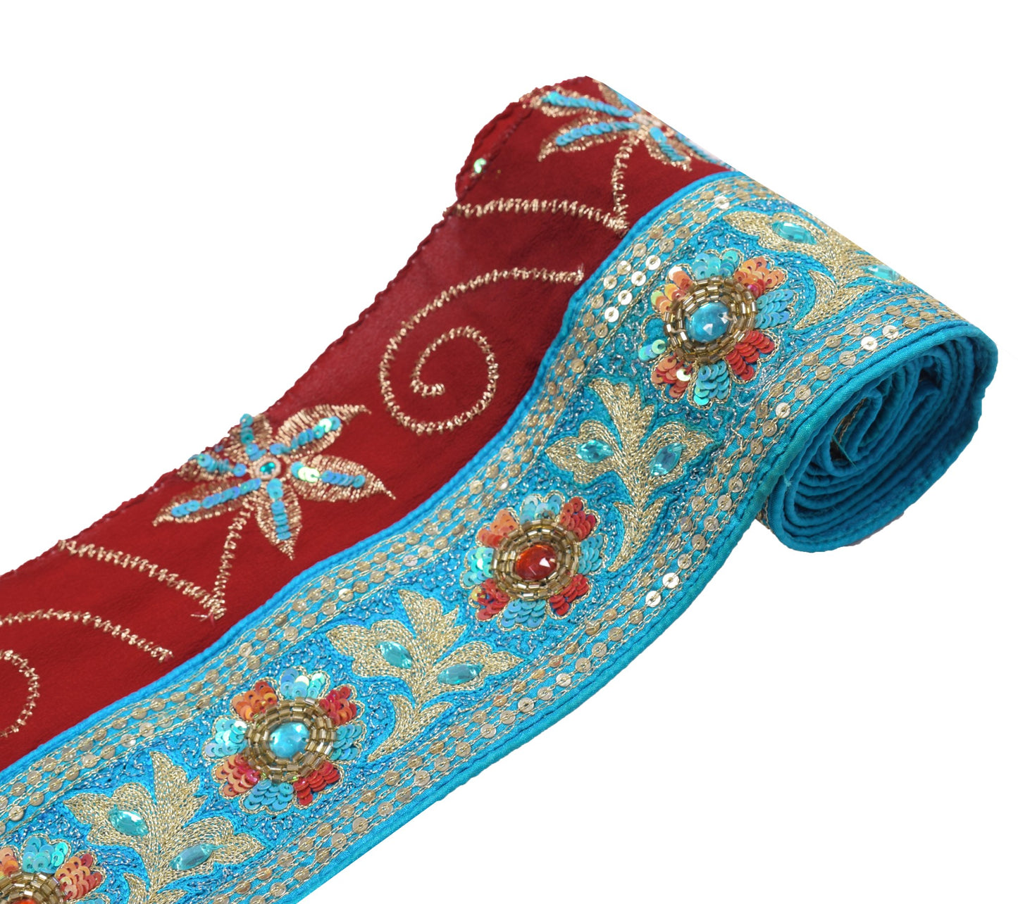 Sushila Vintage Aqua Blue Saree Border Silk Craft Sewing Trim Embroidered Lace