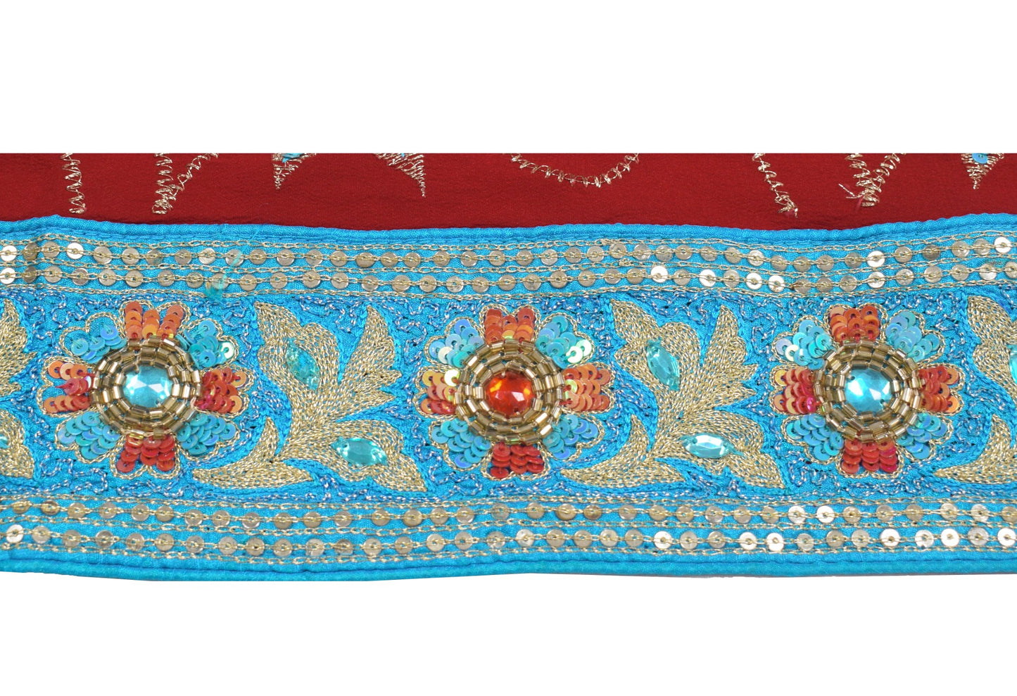 Sushila Vintage Aqua Blue Saree Border Silk Craft Sewing Trim Embroidered Lace