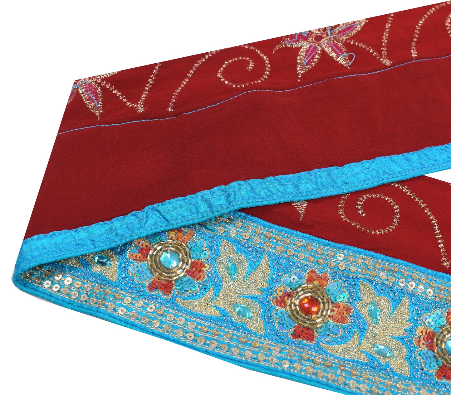 Sushila Vintage Aqua Blue Saree Border Silk Craft Sewing Trim Embroidered Lace