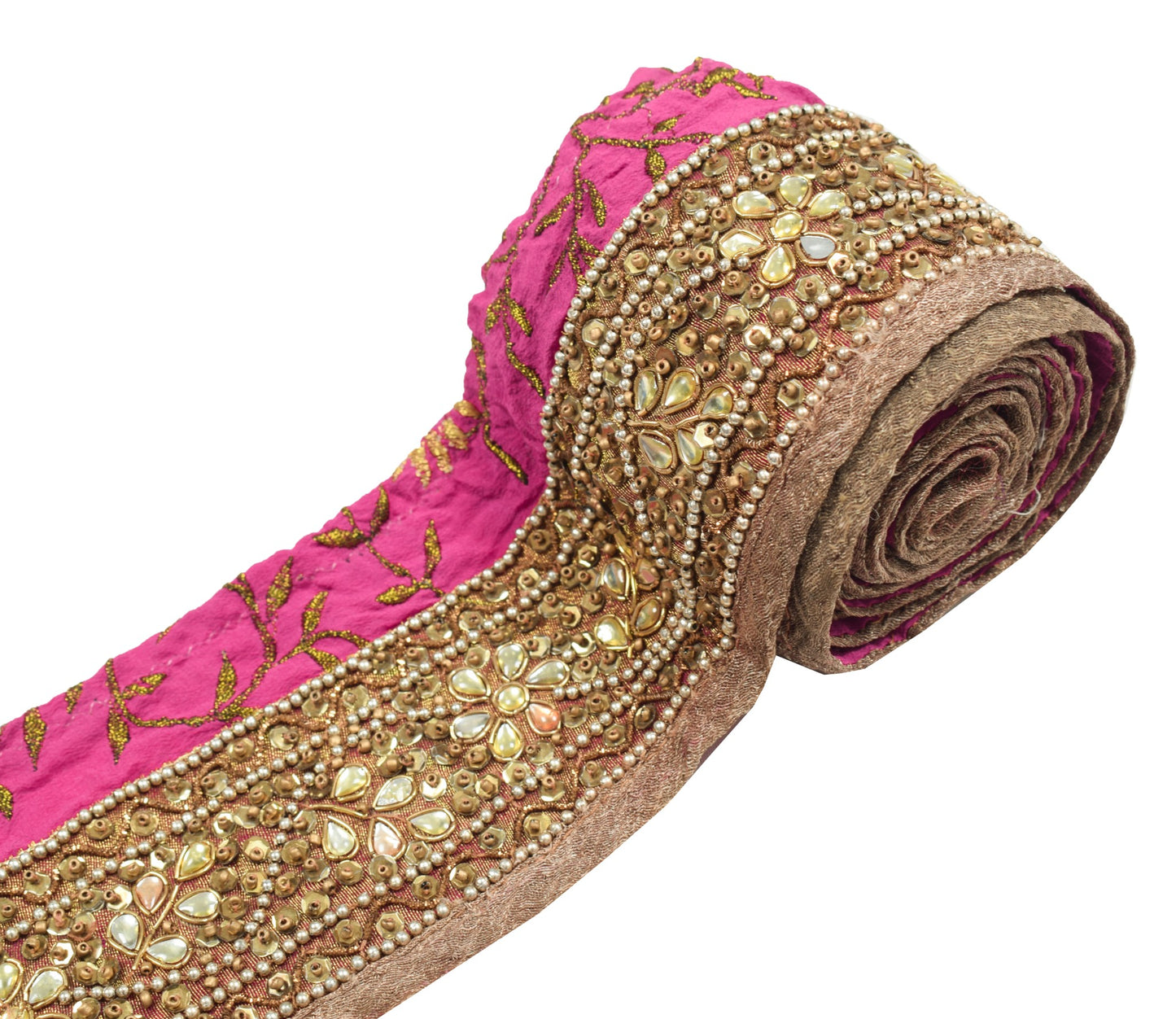 Sushila Vintage Crepe Saree Border Hand Beaded Craft Sewing Trim Lace Ribbon