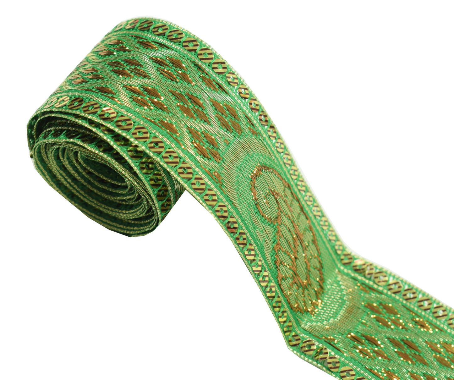 Sushila Vintage Green Saree Border Indian Craft Sewing Trim Woven Lace Ribbon