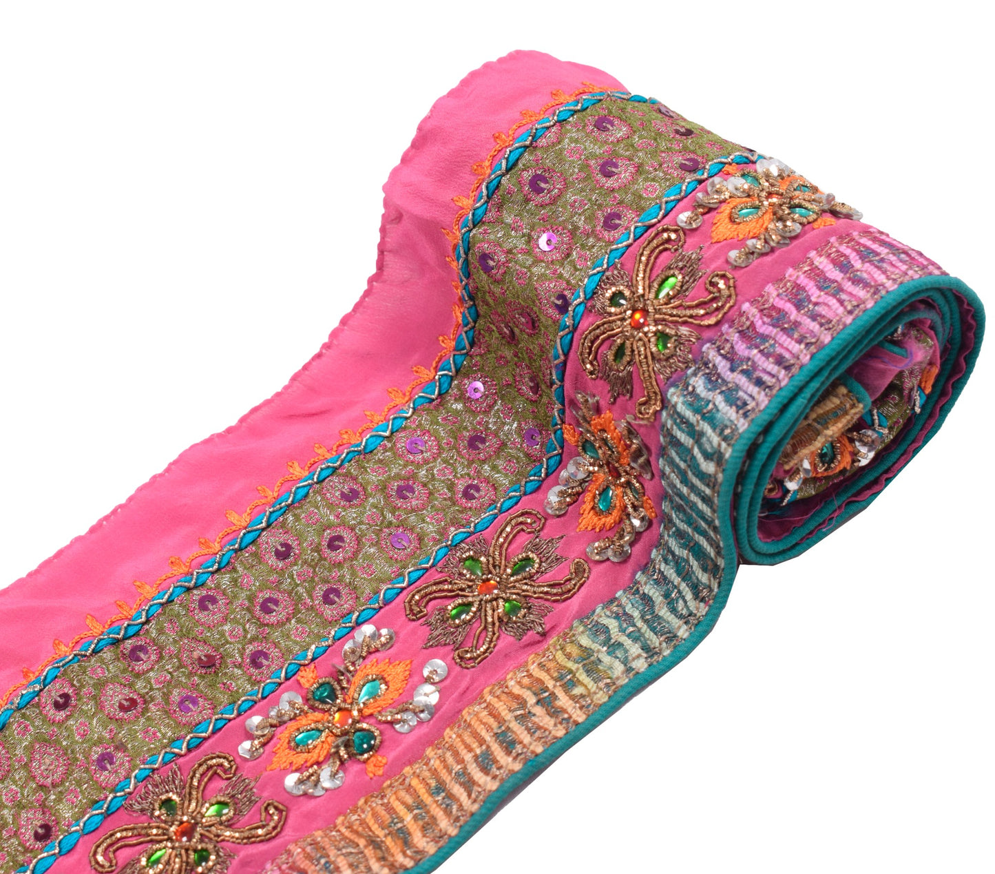 Sushila Vintage Pink Saree Border Hand Beaded Craft Sewing Trim Crepe Ribbon