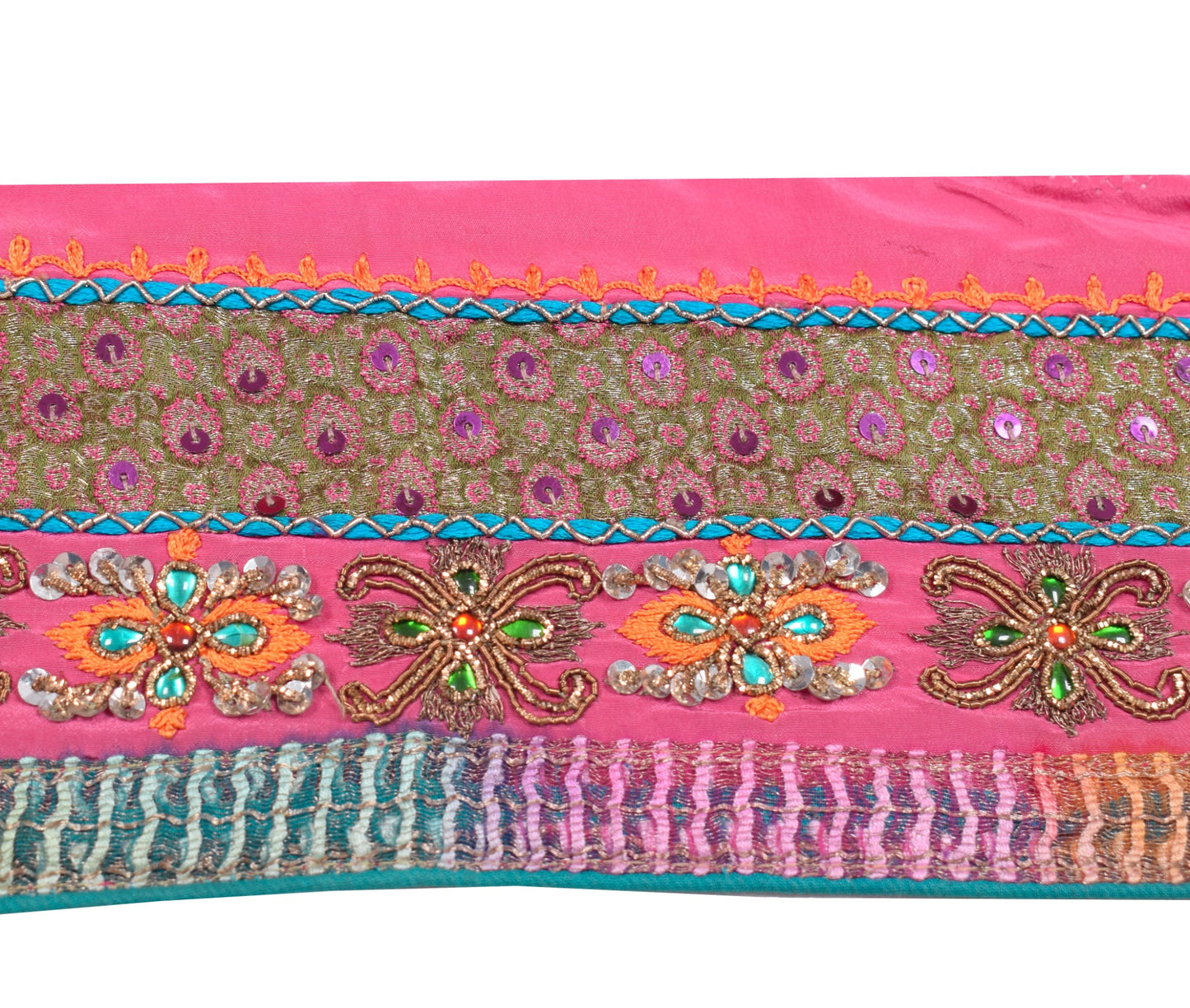 Sushila Vintage Pink Saree Border Hand Beaded Craft Sewing Trim Crepe Ribbon