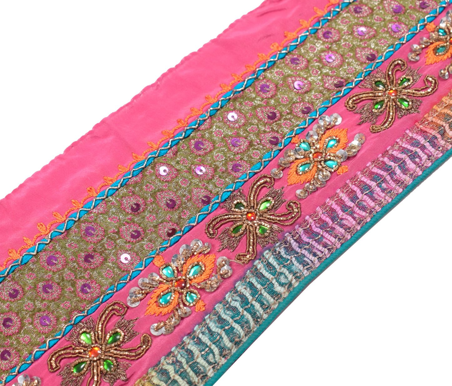 Sushila Vintage Pink Saree Border Hand Beaded Craft Sewing Trim Crepe Ribbon