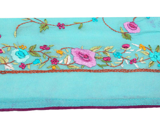 Sushila Vintage Aqua Blue Saree Border Craft Sewing Trim Hand Embroidered Lace