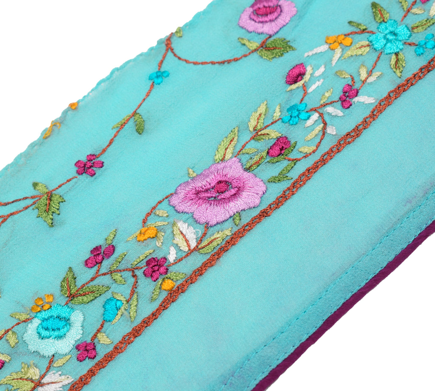 Sushila Vintage Aqua Blue Saree Border Craft Sewing Trim Hand Embroidered Lace