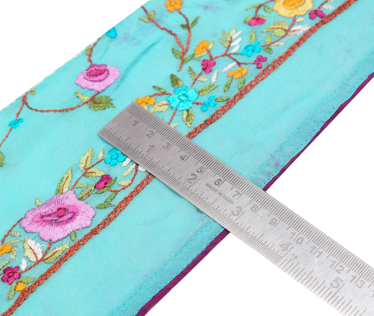 Sushila Vintage Aqua Blue Saree Border Craft Sewing Trim Hand Embroidered Lace