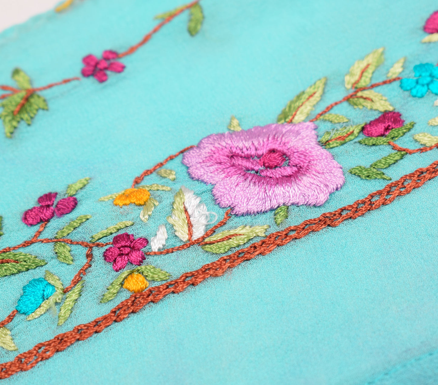 Sushila Vintage Aqua Blue Saree Border Craft Sewing Trim Hand Embroidered Lace