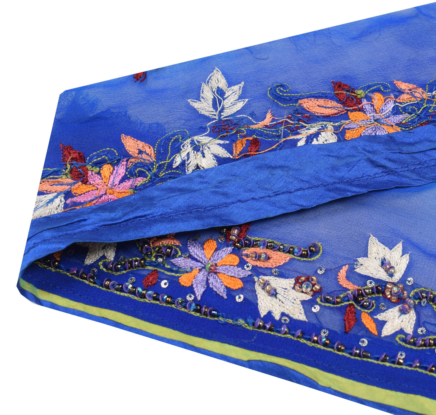 Sushila Vintage Blue Saree Border Indian Craft Sewing Trim Hand Beaded Ribbon