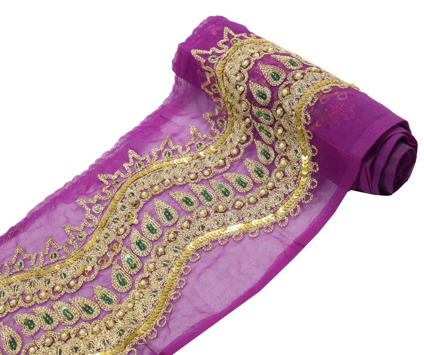 Sushila Vintage Purple Saree Border Indian Craft Sewing Trim Zari Work Ribbon