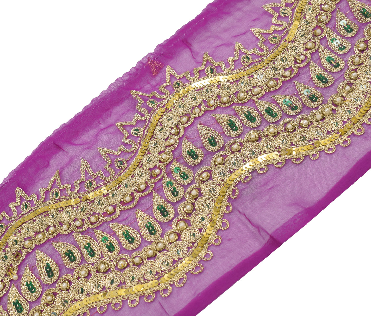 Sushila Vintage Purple Saree Border Indian Craft Sewing Trim Zari Work Ribbon