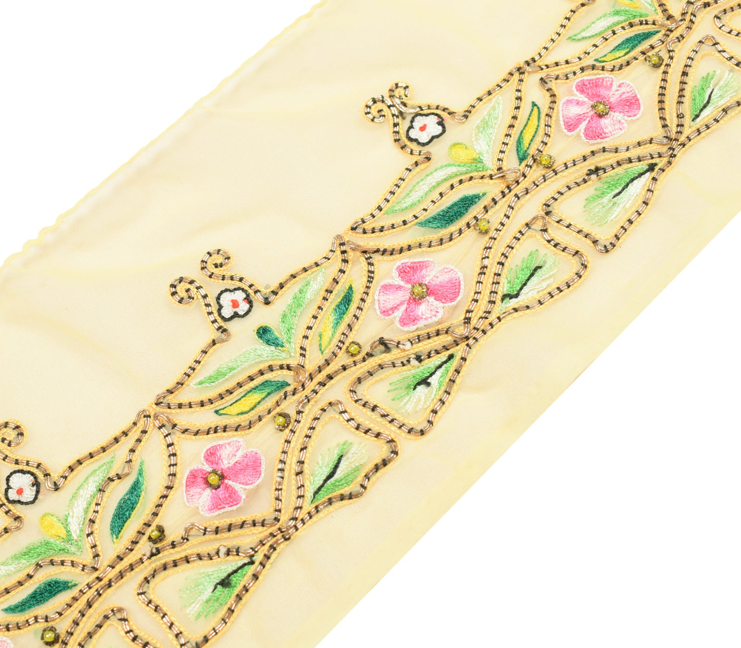Sushila Vintage Yellow Saree Border Georgette Embroidered Craft SewingTrim Lace